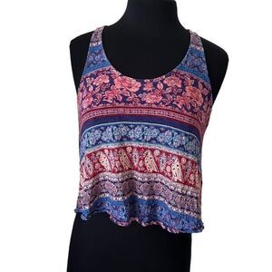 Forever 21 Blue and Pink Sleeveless Crop Tank Top